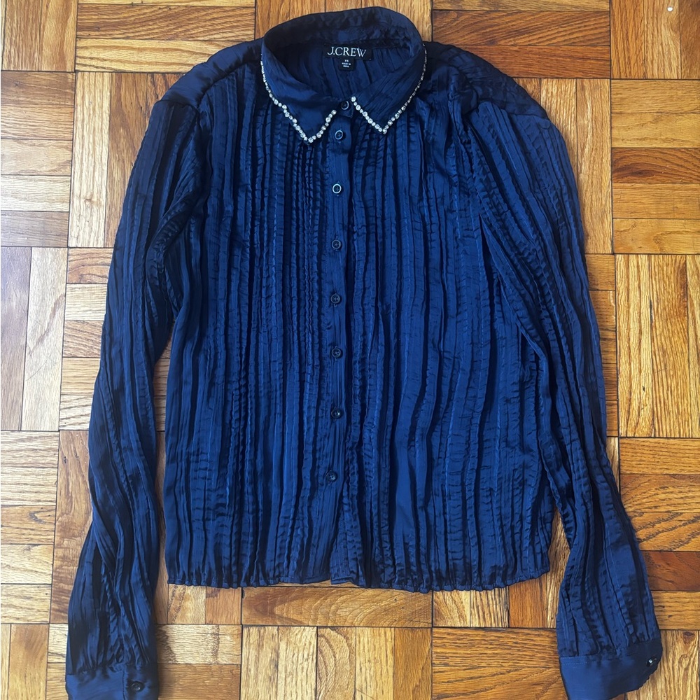 J. Crew Dark Blue Textured Blouse